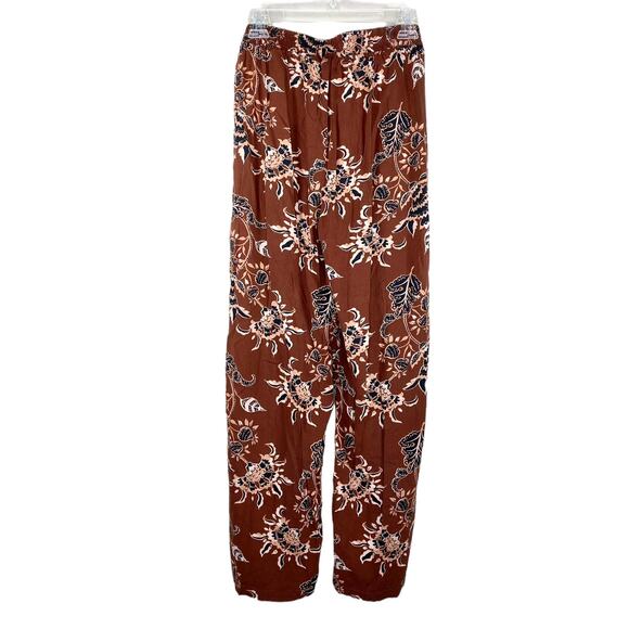Primark Boho Floral Brown Wide Leg Casual Pants 10 - Picture 2 of 9